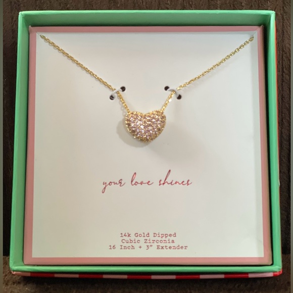 Heart Pendant Necklace - 14K Gold Dipped Cubic Zirconia - Gold & Pink- A New Day - Picture 6 of 16